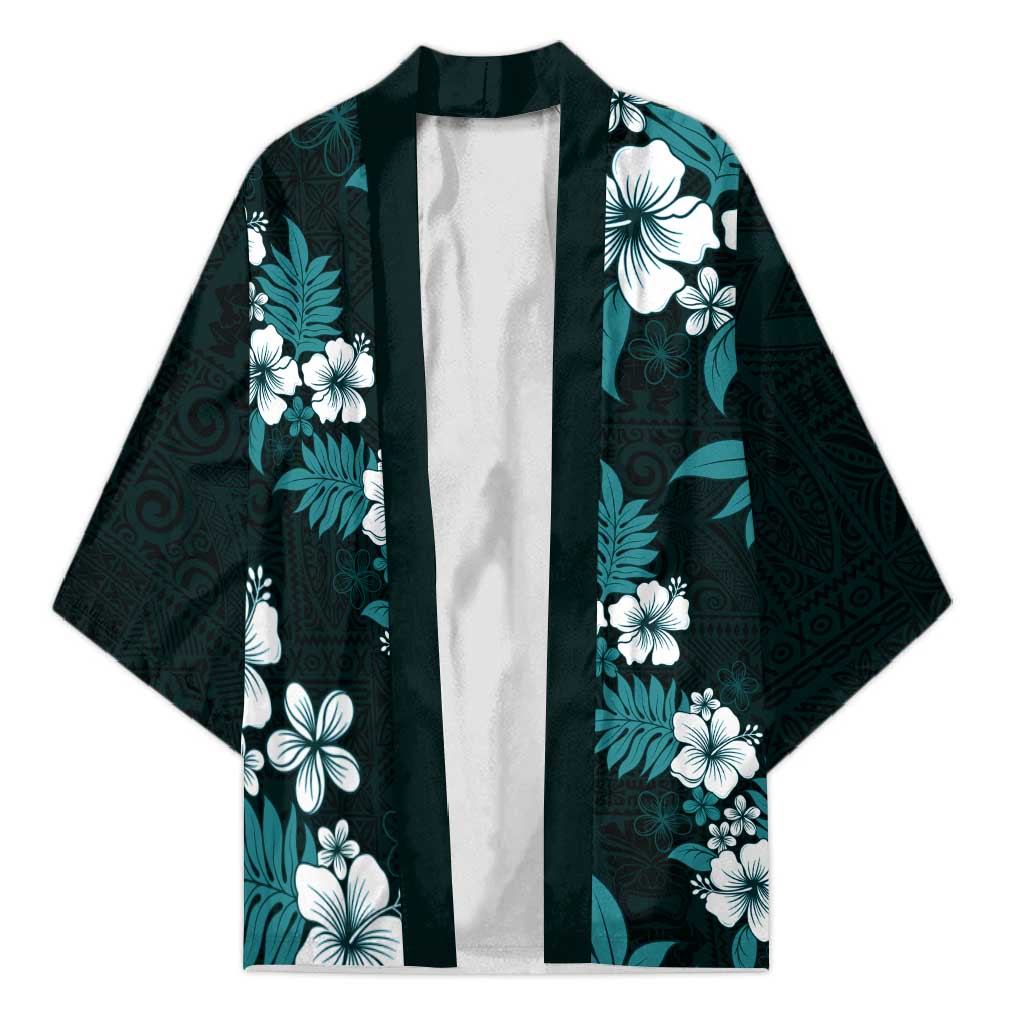 Hawaiian Hibiscus Tribal Floral Teal Kimono Polynesian Tapa Pattern LT01 Unisex Teal - Polynesian Pride