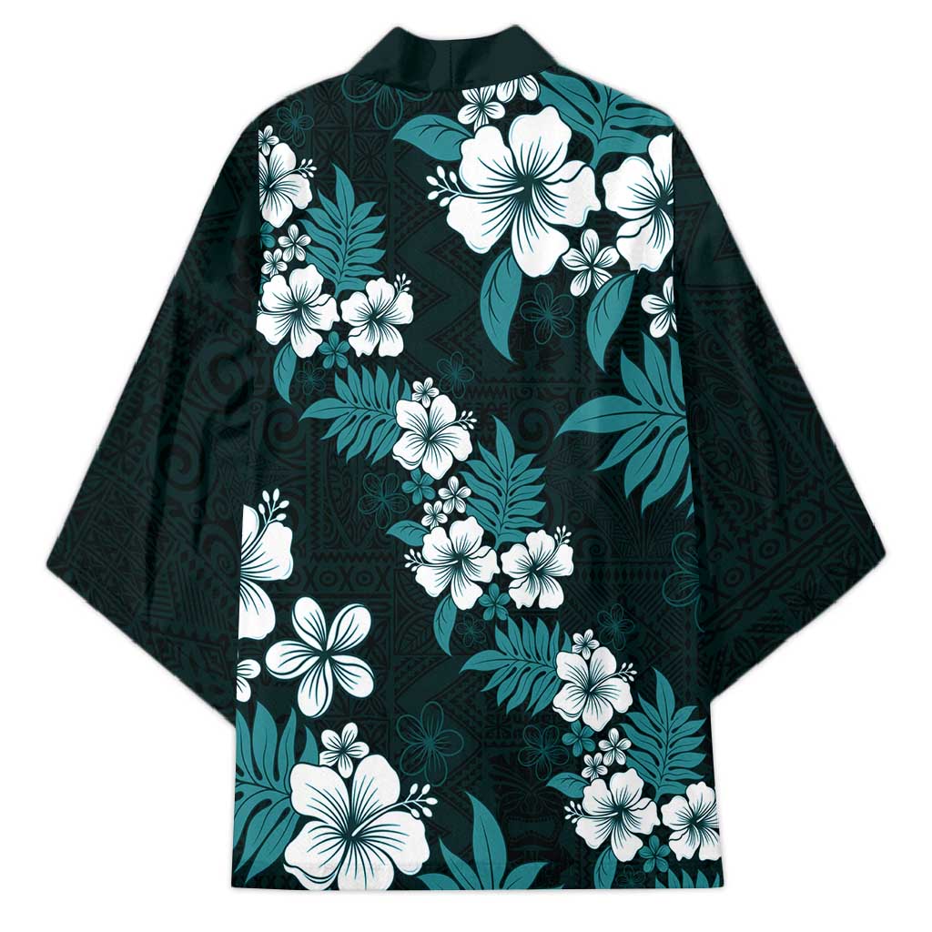 Hawaiian Hibiscus Tribal Floral Teal Kimono Polynesian Tapa Pattern LT01 - Polynesian Pride