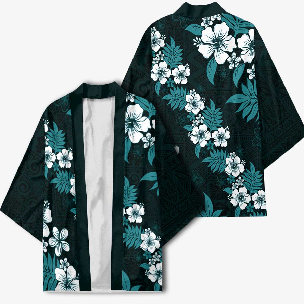 Hawaiian Hibiscus Tribal Floral Teal Kimono Polynesian Tapa Pattern LT01 - Polynesian Pride