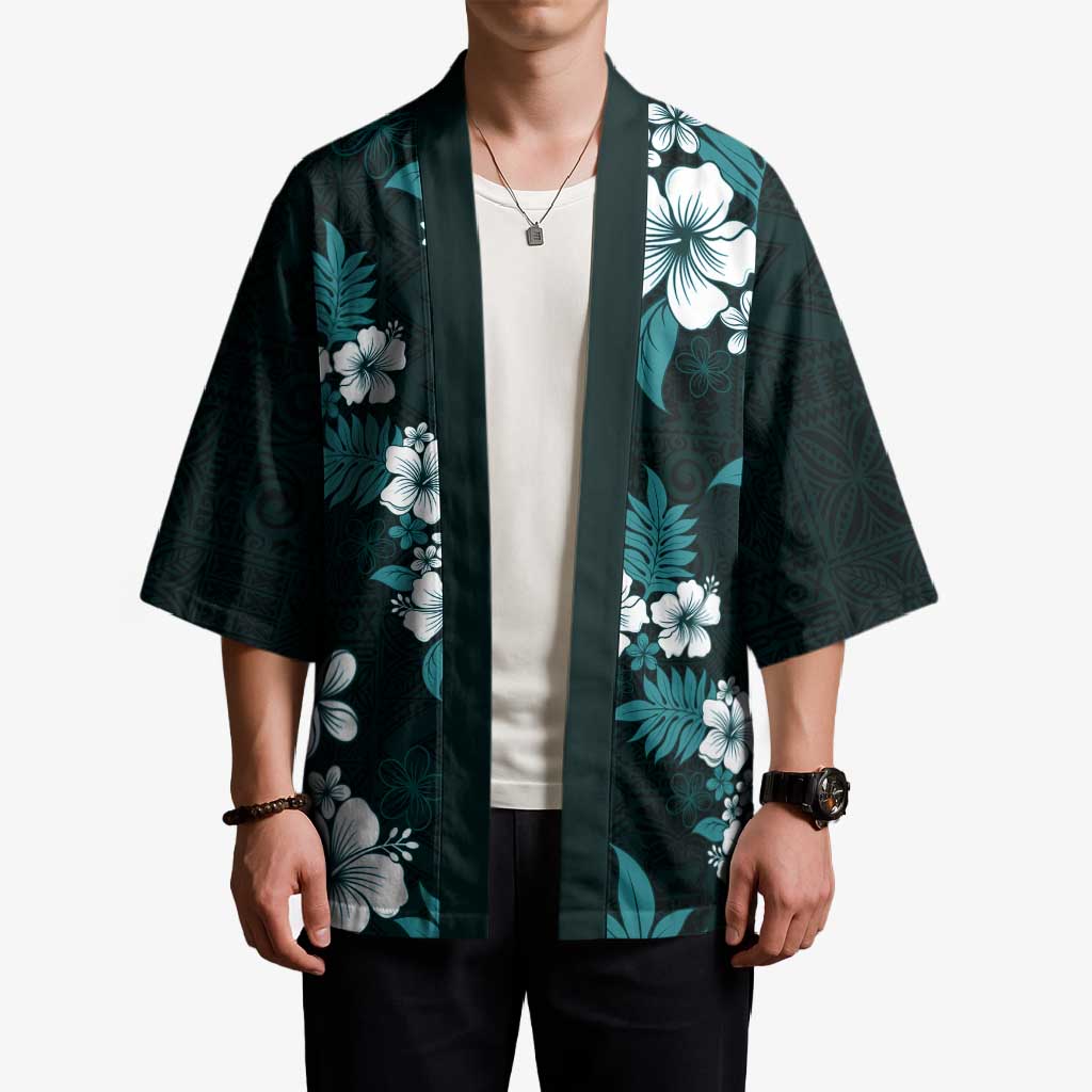 Hawaiian Hibiscus Tribal Floral Teal Kimono Polynesian Tapa Pattern LT01 - Polynesian Pride