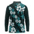 Hawaiian Hibiscus Tribal Floral Teal Long Sleeve Polo Shirt Polynesian Tapa Pattern - Polynesian Pride