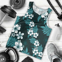 Hawaiian Hibiscus Tribal Floral Teal Men Tank Top Polynesian Tapa Pattern - Polynesian Pride