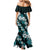Hawaiian Hibiscus Tribal Floral Teal Mermaid Dress Polynesian Tapa Pattern - Polynesian Pride