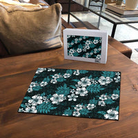 Hawaiian Hibiscus Tribal Floral Teal Puzzle Polynesian Tapa Pattern - Polynesian Pride