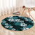 Hawaiian Hibiscus Tribal Floral Teal Round Carpet Polynesian Tapa Pattern - Polynesian Pride
