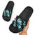 Hawaiian Hibiscus Tribal Floral Teal Slide Sandals Polynesian Tapa Pattern - Polynesian Pride