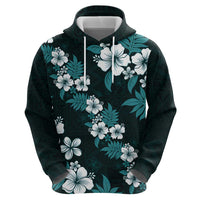 Hawaiian Hibiscus Tribal Floral Teal Zip Hoodie Polynesian Tapa Pattern LT01 - Polynesian Pride