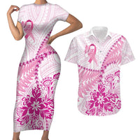 Personalised New Zealand Pink Fern Breast Cancer Couples Matching Short Sleeve Bodycon Dress and Hawaiian Shirt Polynesian Pattern LT01 Pink - Polynesian Pride