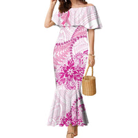 Personalised New Zealand Pink Fern Breast Cancer Family Matching Mermaid Dress and Hawaiian Shirt Polynesian Pattern LT01 Mom's Dress Pink - Polynesian Pride