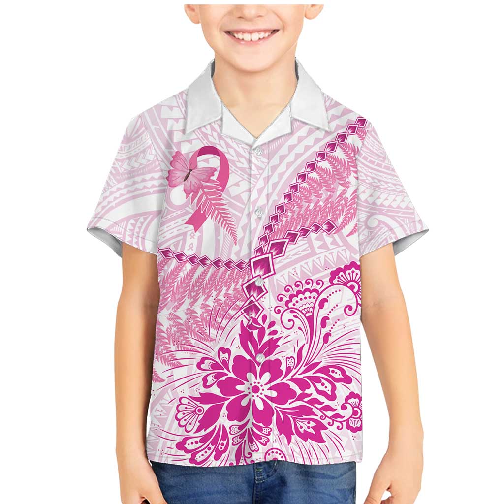 Personalised New Zealand Pink Fern Breast Cancer Family Matching Mermaid Dress and Hawaiian Shirt Polynesian Pattern LT01 Son's Shirt Pink - Polynesian Pride