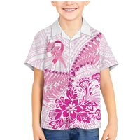 Personalised New Zealand Pink Fern Breast Cancer Family Matching Mermaid Dress and Hawaiian Shirt Polynesian Pattern LT01 Son's Shirt Pink - Polynesian Pride