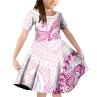 Personalised New Zealand Pink Fern Breast Cancer Family Matching Off Shoulder Short Dress and Hawaiian Shirt Polynesian Pattern LT01 Daughter's Dress Pink - Polynesian Pride