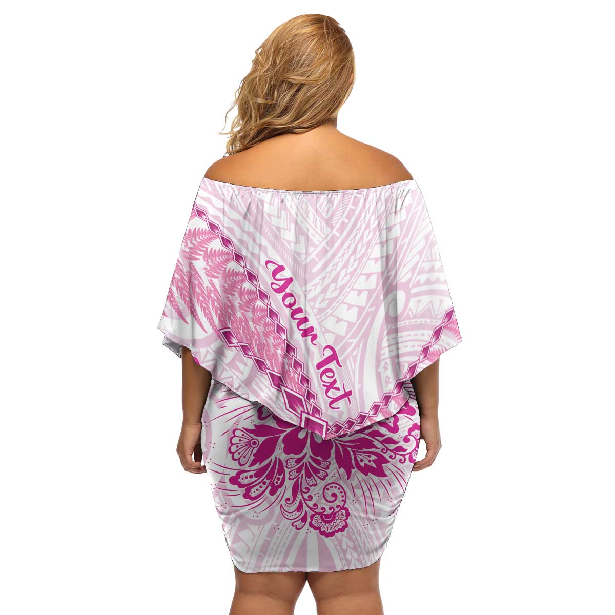 Personalised New Zealand Pink Fern Breast Cancer Family Matching Off Shoulder Short Dress and Hawaiian Shirt Polynesian Pattern LT01 - Polynesian Pride