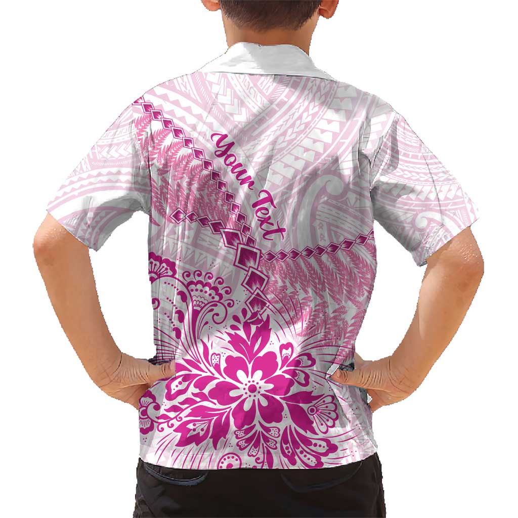 Personalised New Zealand Pink Fern Breast Cancer Family Matching Short Sleeve Bodycon Dress and Hawaiian Shirt Polynesian Pattern LT01 - Polynesian Pride