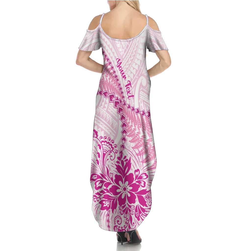 Personalised New Zealand Pink Fern Breast Cancer Family Matching Summer Maxi Dress and Hawaiian Shirt Polynesian Pattern LT01 - Polynesian Pride