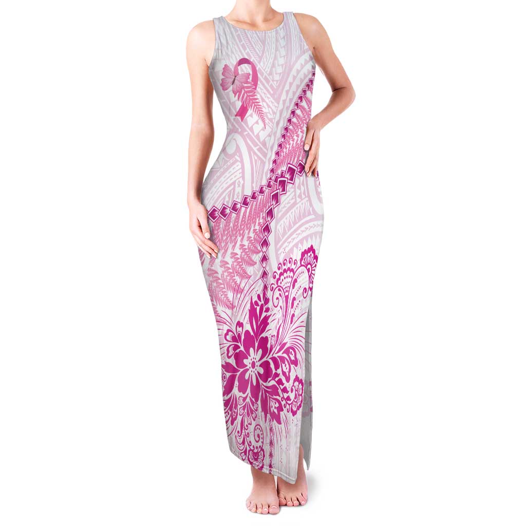 Personalised New Zealand Pink Fern Breast Cancer Family Matching Tank Maxi Dress and Hawaiian Shirt Polynesian Pattern LT01 Mom's Dress Pink - Polynesian Pride