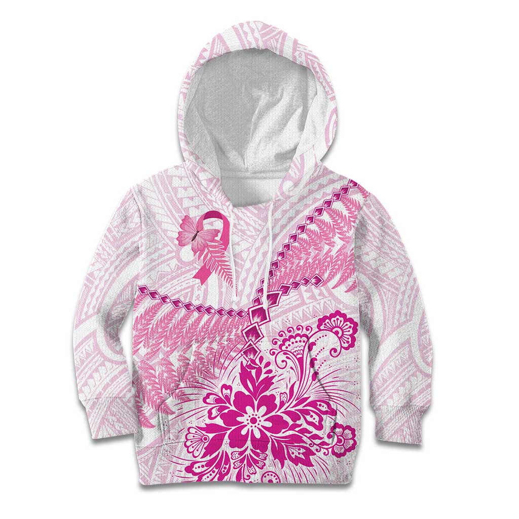 Personalised New Zealand Pink Fern Breast Cancer Kid Hoodie Polynesian Pattern LT01 Hoodie Pink - Polynesian Pride