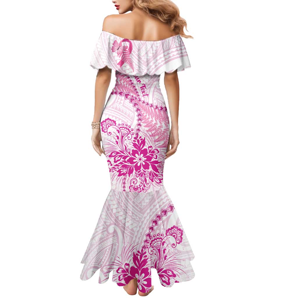 Personalised New Zealand Pink Fern Breast Cancer Mermaid Dress Polynesian Pattern LT01 - Polynesian Pride