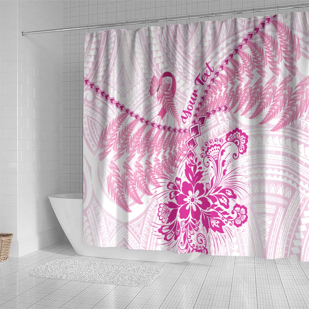 Personalised New Zealand Pink Fern Breast Cancer Shower Curtain Polynesian Pattern