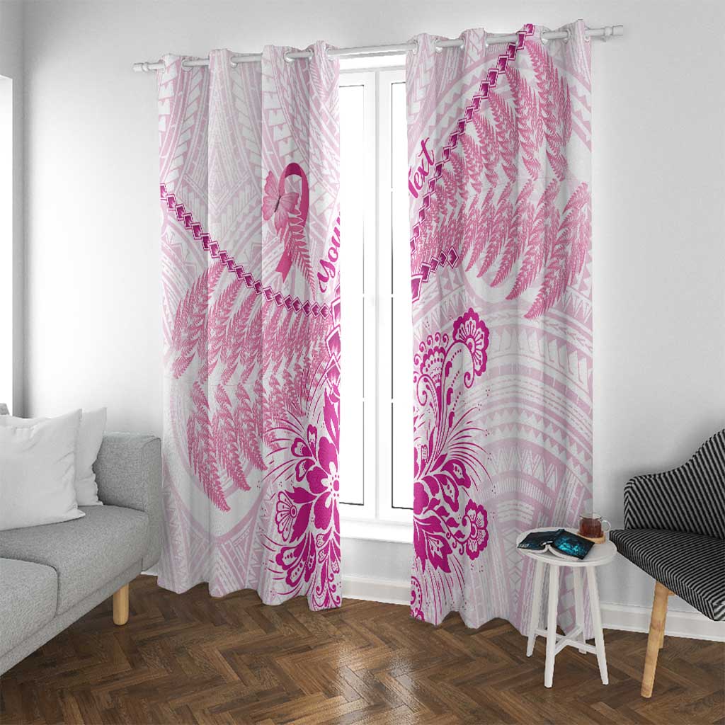 Personalised New Zealand Pink Fern Breast Cancer Window Curtain Polynesian Pattern
