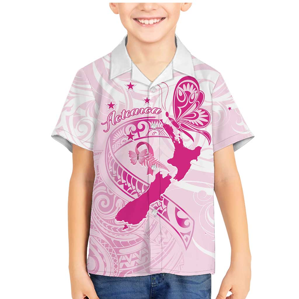 Personalised Aotearoa Breast Cancer Family Matching Mermaid Dress and Hawaiian Shirt New Zealand Maori Pattern LT01 Son's Shirt Pink - Polynesian Pride