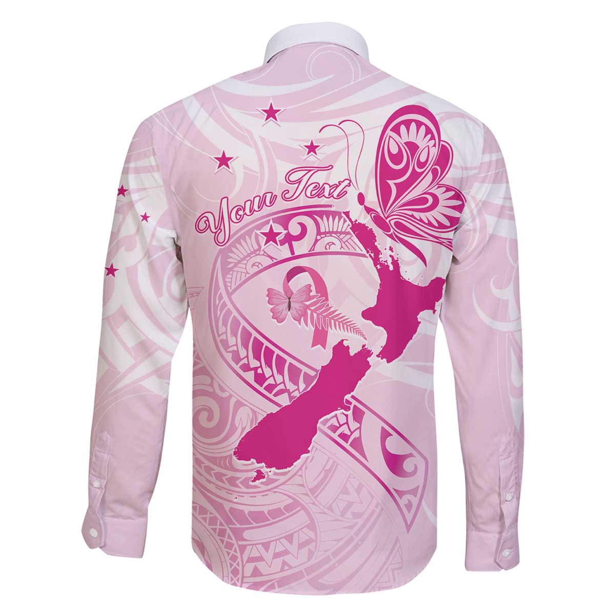 Personalised Aotearoa Breast Cancer Family Matching Off The Shoulder Long Sleeve Dress and Hawaiian Shirt New Zealand Maori Pattern LT01 - Polynesian Pride
