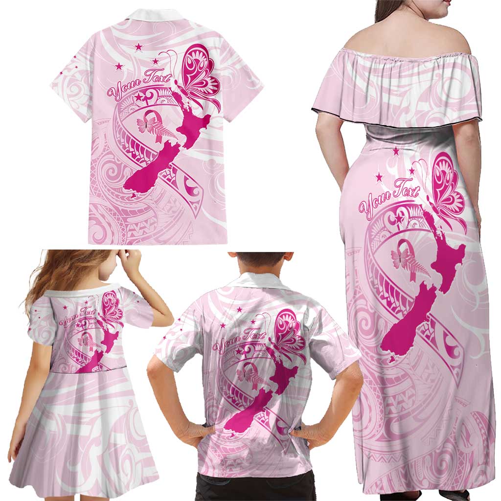 Personalised Aotearoa Breast Cancer Family Matching Off Shoulder Maxi Dress and Hawaiian Shirt New Zealand Maori Pattern LT01 - Polynesian Pride