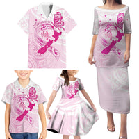 Personalised Aotearoa Breast Cancer Family Matching Puletasi and Hawaiian Shirt New Zealand Maori Pattern LT01 - Polynesian Pride