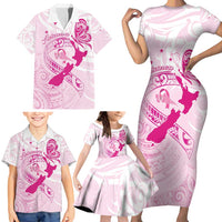 Personalised Aotearoa Breast Cancer Family Matching Short Sleeve Bodycon Dress and Hawaiian Shirt New Zealand Maori Pattern LT01 - Polynesian Pride