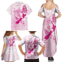 Personalised Aotearoa Breast Cancer Family Matching Summer Maxi Dress and Hawaiian Shirt New Zealand Maori Pattern LT01 - Polynesian Pride