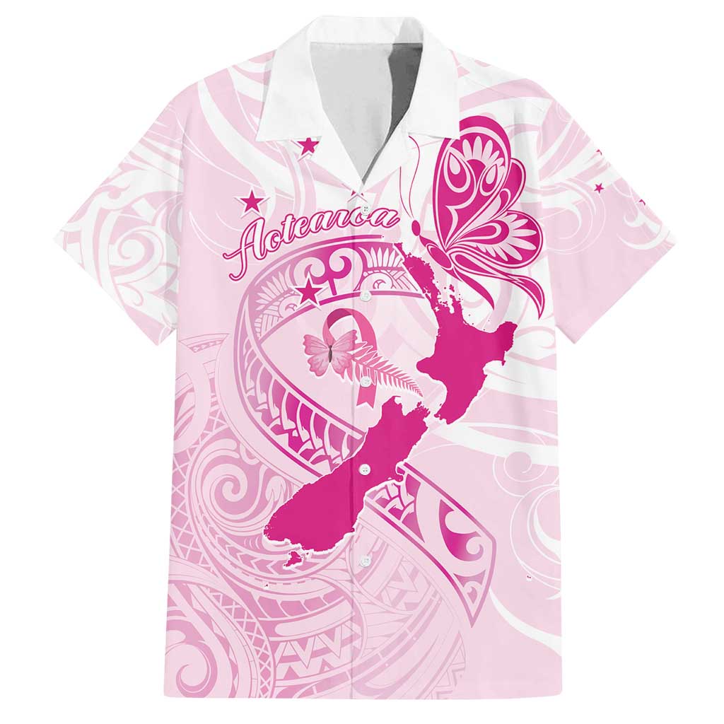 Personalised Aotearoa Breast Cancer Family Matching Summer Maxi Dress and Hawaiian Shirt New Zealand Maori Pattern LT01 Dad's Shirt - Short Sleeve Pink - Polynesian Pride