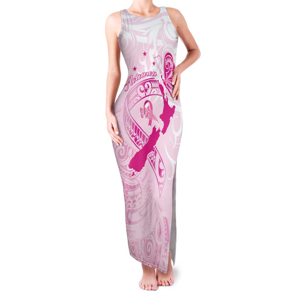 Personalised Aotearoa Breast Cancer Family Matching Tank Maxi Dress and Hawaiian Shirt New Zealand Maori Pattern LT01 Mom's Dress Pink - Polynesian Pride