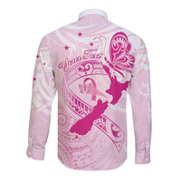 Personalised Aotearoa Breast Cancer Long Sleeve Button Shirt New Zealand Maori Pattern LT01 - Polynesian Pride