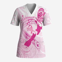 Personalised Aotearoa Breast Cancer Scrub Top New Zealand Maori Pattern - Polynesian Pride