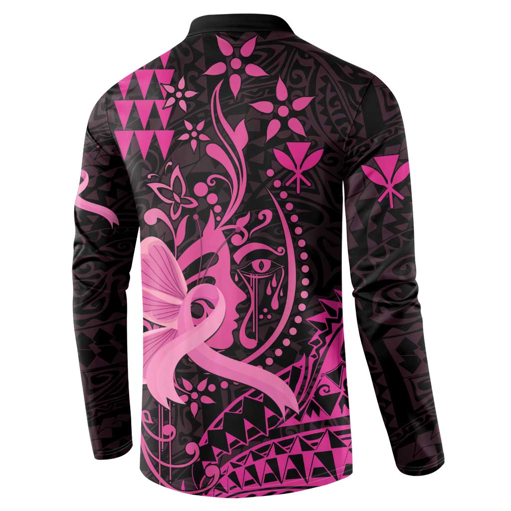 Hawaii Breast Cancer Button Sweatshirt Girl Floral Kakau Pattern