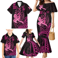 Hawaii Breast Cancer Family Matching Mermaid Dress and Hawaiian Shirt Girl Floral Kakau Pattern LT01 - Polynesian Pride