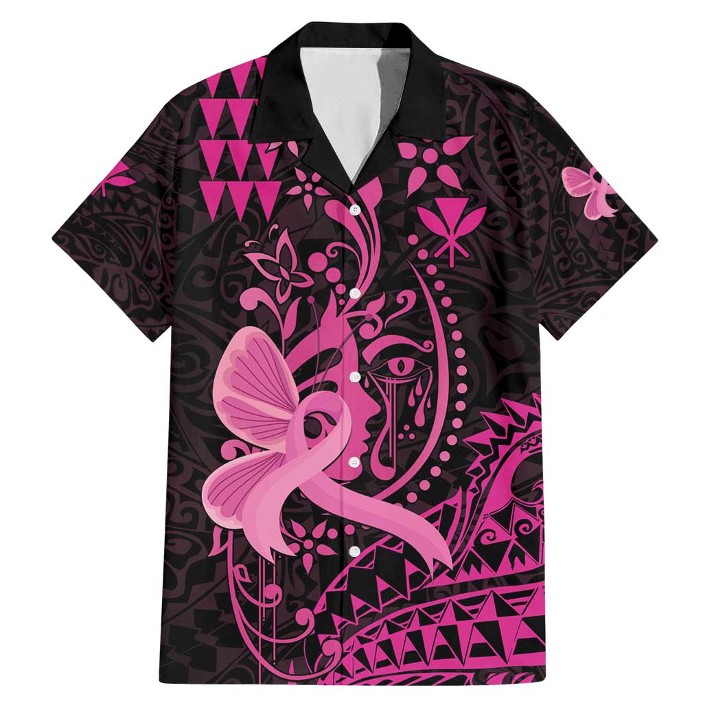 Hawaii Breast Cancer Family Matching Mermaid Dress and Hawaiian Shirt Girl Floral Kakau Pattern LT01 Dad's Shirt - Short Sleeve Pink - Polynesian Pride