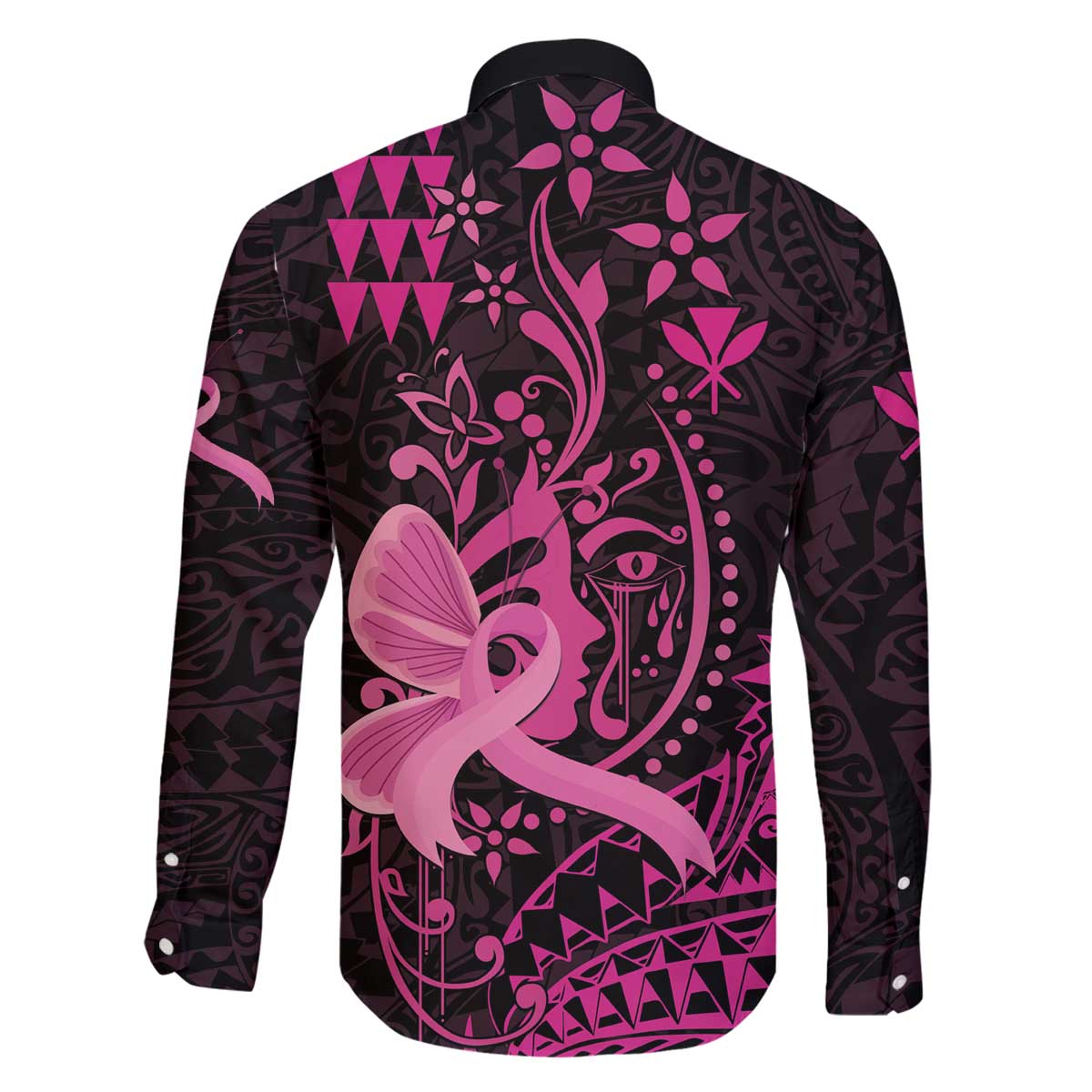 Hawaii Breast Cancer Family Matching Off Shoulder Short Dress and Hawaiian Shirt Girl Floral Kakau Pattern LT01 - Polynesian Pride