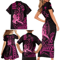 Hawaii Breast Cancer Family Matching Short Sleeve Bodycon Dress and Hawaiian Shirt Girl Floral Kakau Pattern LT01 - Polynesian Pride