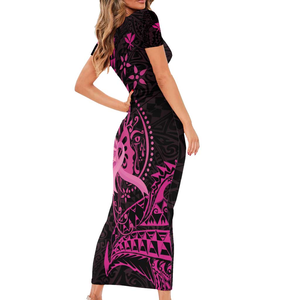 Hawaii Breast Cancer Family Matching Short Sleeve Bodycon Dress and Hawaiian Shirt Girl Floral Kakau Pattern LT01 - Polynesian Pride