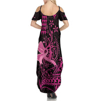 Hawaii Breast Cancer Family Matching Summer Maxi Dress and Hawaiian Shirt Girl Floral Kakau Pattern LT01 - Polynesian Pride