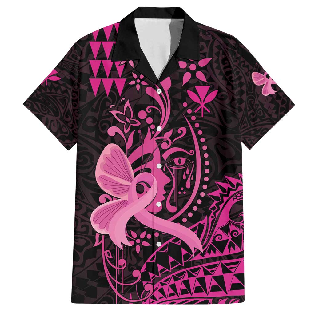 Hawaii Breast Cancer Family Matching Tank Maxi Dress and Hawaiian Shirt Girl Floral Kakau Pattern LT01 Dad's Shirt - Short Sleeve Pink - Polynesian Pride