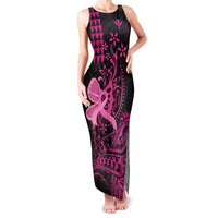 Hawaii Breast Cancer Family Matching Tank Maxi Dress and Hawaiian Shirt Girl Floral Kakau Pattern LT01 Mom's Dress Pink - Polynesian Pride
