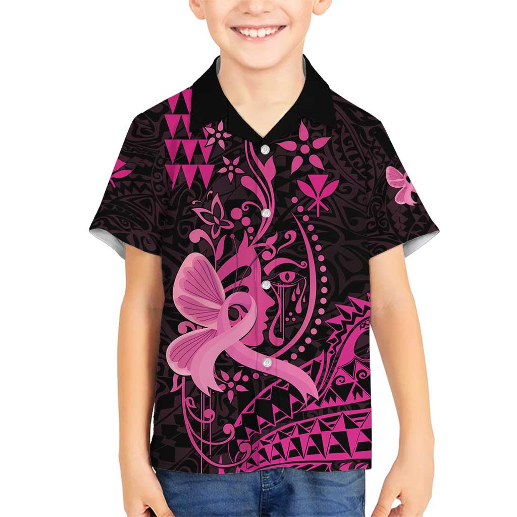 Hawaii Breast Cancer Family Matching Tank Maxi Dress and Hawaiian Shirt Girl Floral Kakau Pattern LT01 Son's Shirt Pink - Polynesian Pride