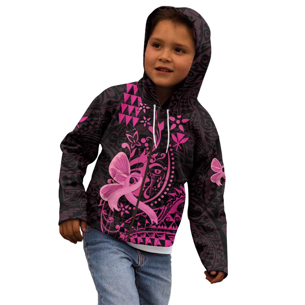 Hawaii Breast Cancer Kid Hoodie Girl Floral Kakau Pattern LT01 - Polynesian Pride