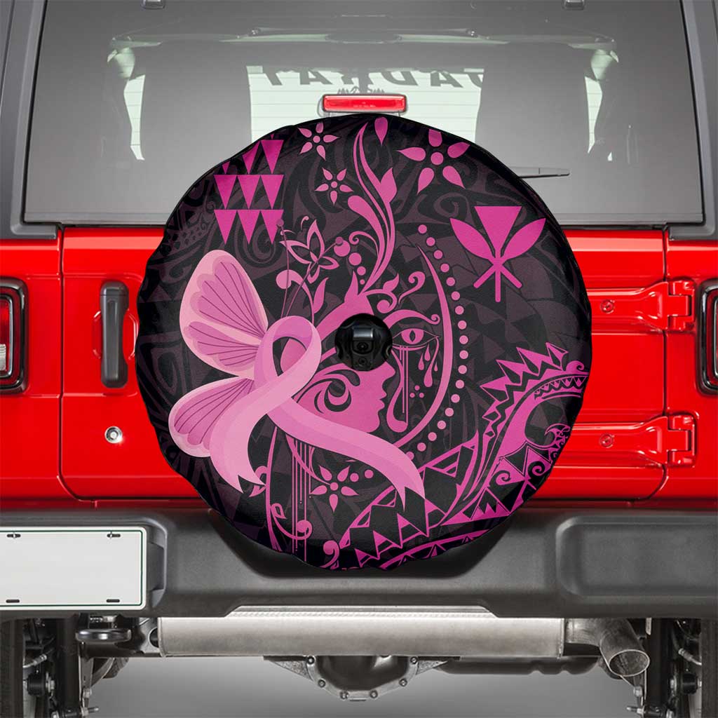 Hawaii Breast Cancer Spare Tire Cover Girl Floral Kakau Pattern