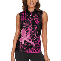 Hawaii Breast Cancer Women Sleeveless Polo Shirt Girl Floral Kakau Pattern