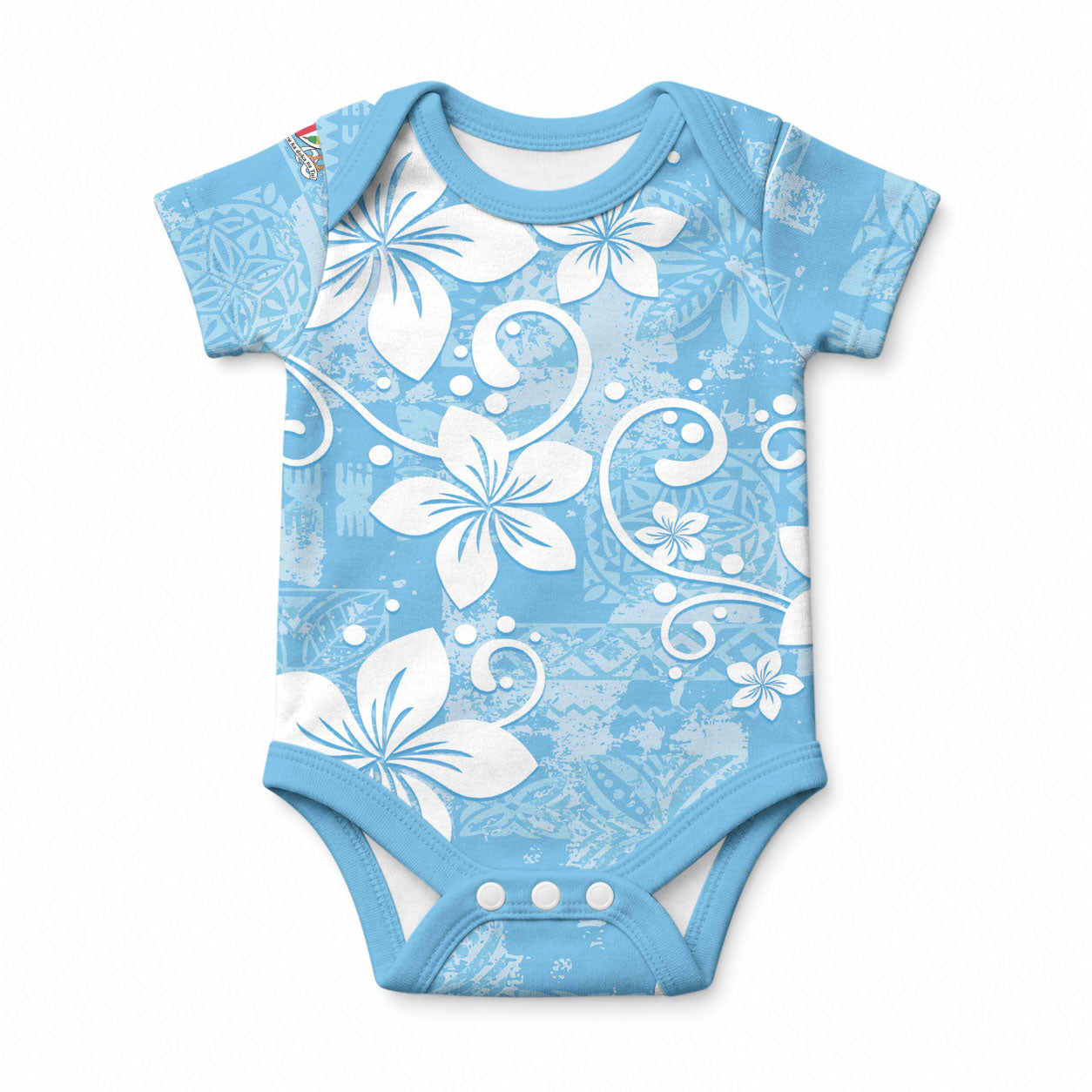 Fiji Tapa Pattern Baby Onesie Plumeria Floral LT01 Blue - Polynesian Pride