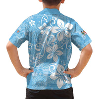 Fiji Tapa Pattern Family Matching Off The Shoulder Long Sleeve Dress and Hawaiian Shirt Plumeria Floral LT01 - Polynesian Pride