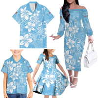 Fiji Tapa Pattern Family Matching Off The Shoulder Long Sleeve Dress and Hawaiian Shirt Plumeria Floral LT01 - Polynesian Pride